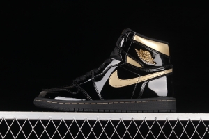 Air Jordan 1 High OG Metallic Gold black gold lacquered leather 555088-032