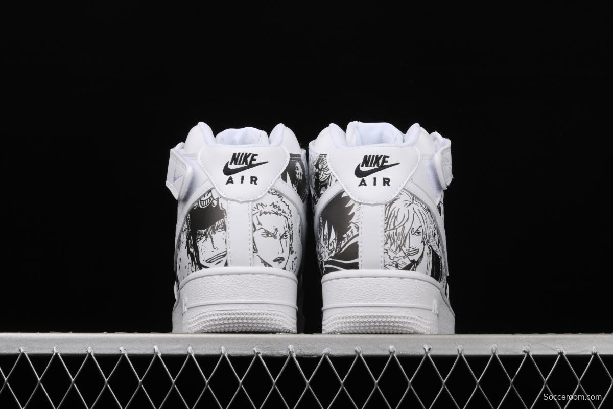 NIKE Air Force 1 High'07 Sea Thief King cartoon black and white cartoon high top board shoes AQ8020-100