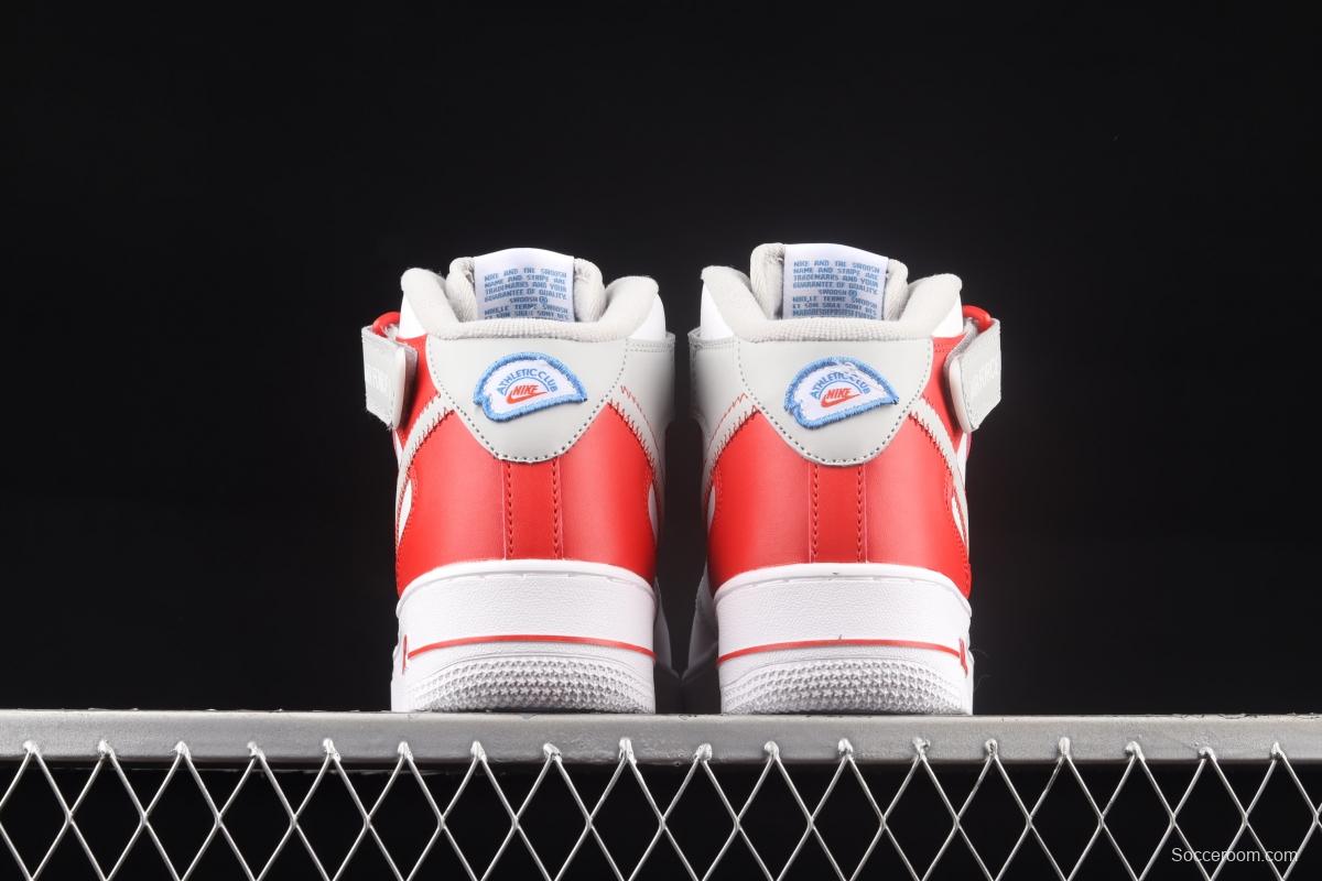 NIKE Air Force 1 Mid Athletic Club white and red medium top casual board shoes DH7451-100