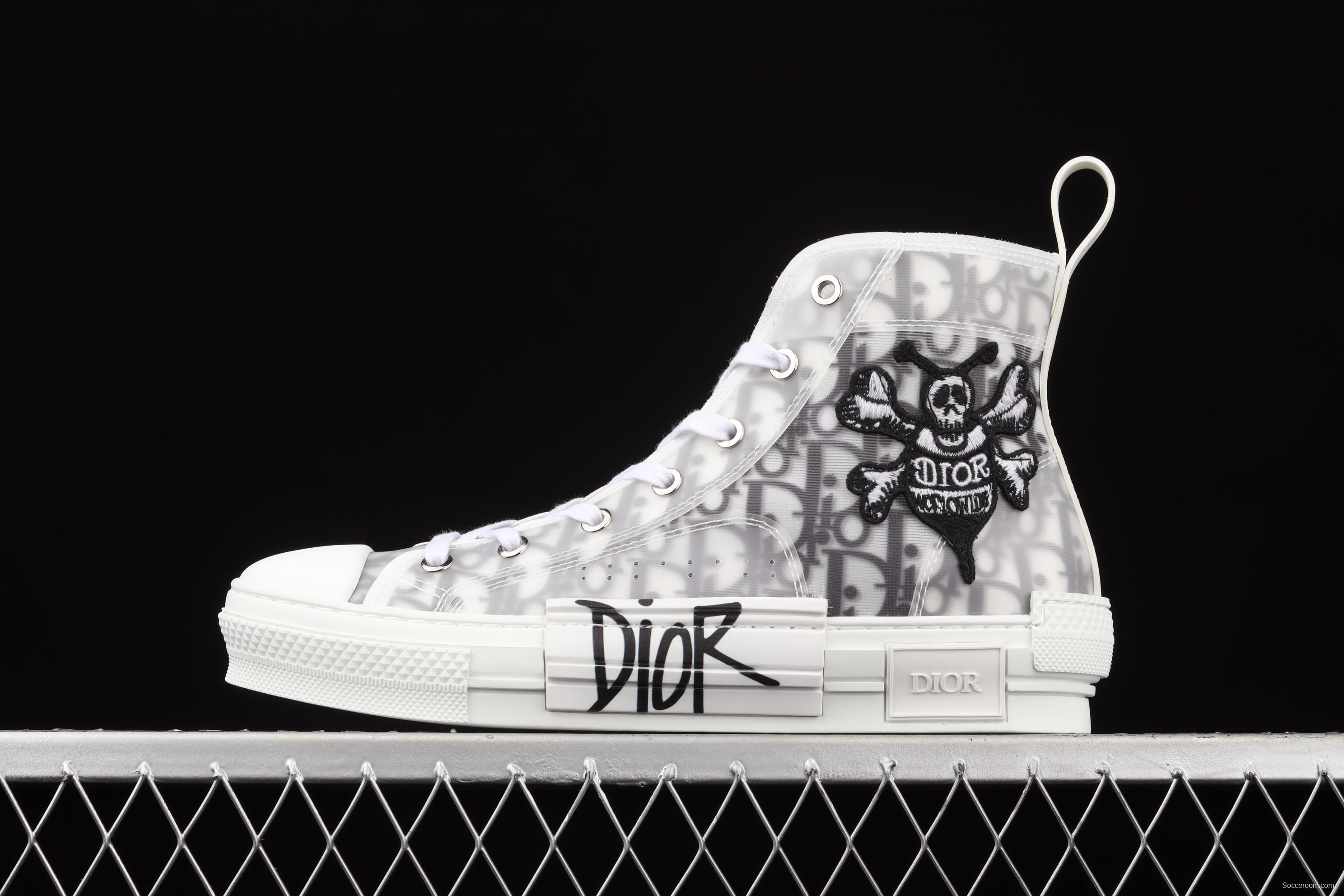 Authentic Dior B23 Oblique High Top Sneakers Dior CD ghosting high upper board shoes 3SH118YJR 063 White/Black