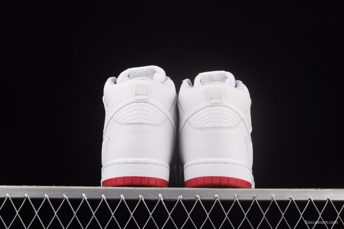 NIKE DUNK SB Zoom High Pro Qs white and red scraping, white coconut SB crushing rebounds, high upper shoes AH9613-116