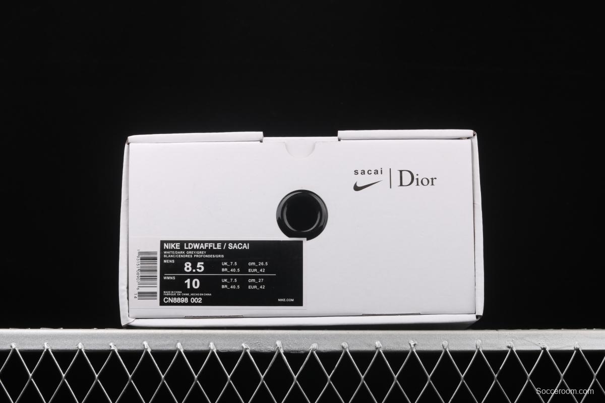 Dior x Sacai x NIKE LVD Waffle Daybreak co-signed catwalk style double hook Swoosh running shoes CN8898-002