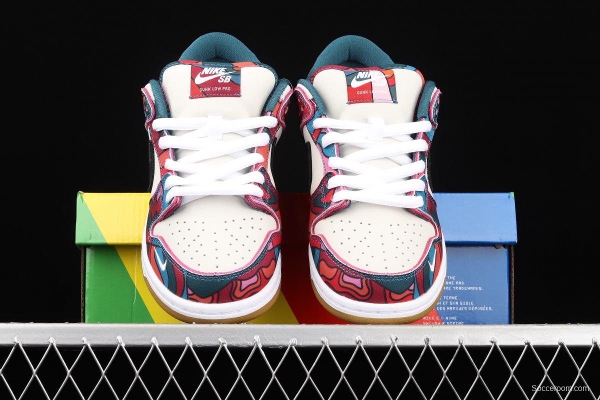 Parra x NIKE DUNK SB Low Pro White, Blue and Red Abstract Art scratch Music Olympic Slam Dunk Series retro low-top leisure sports skateboard shoes DH7695-600