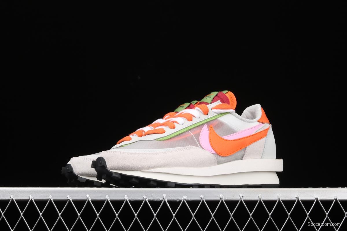 Sacai x NIKE LVD Waffle Daybreak co-signed catwalk style transparent net stitching double hook Swoosh running shoes DH1347-100