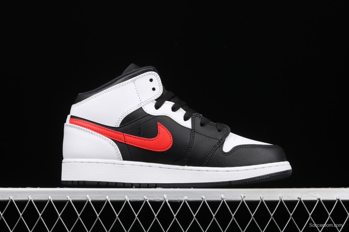 Air Jordan 1 Mid black white red hook Zhongbang basketball shoes 554725-075