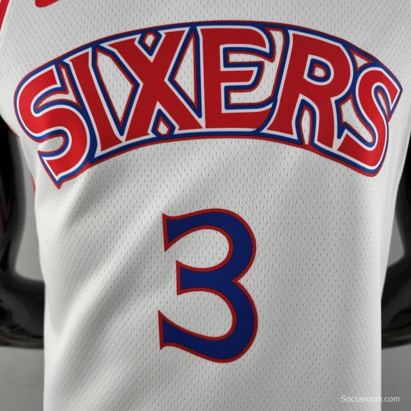 Rookie Philadelphia 76ers Iverson #3 White NBA Jersey 