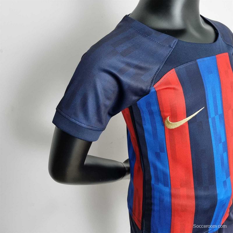 22-23 Barcelona Home Kids Kit Soccer Jersey