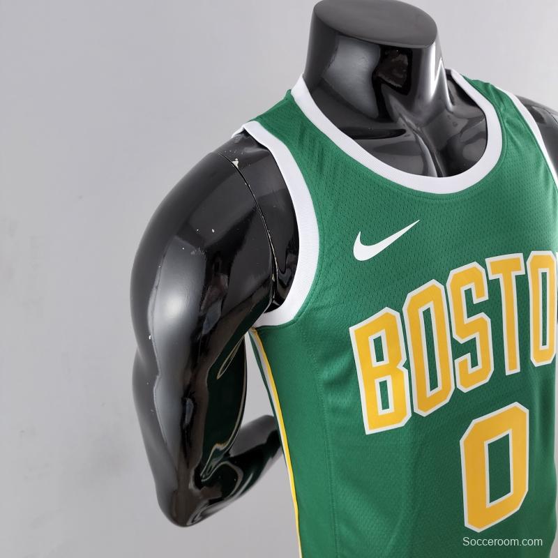 Boston Celtics Tatum #0 Green Gold NBA Jersey