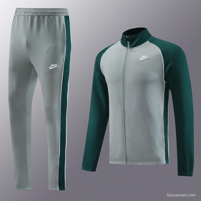 2023 NIKE Grey/Dark Green Hoodie Full Zipper Jacket +Pants