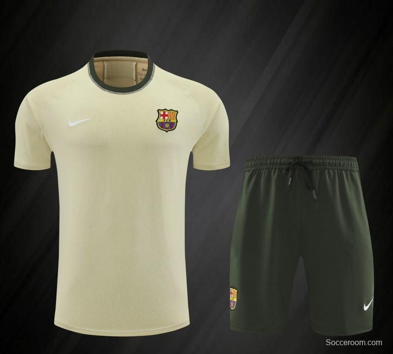 23/24 Barcelona Beige Cotton Short Sleeve Jersey+Shorts