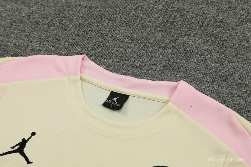 23/24 PSG Beige/Pink Cotton Short Sleeve Jersey+Shorts