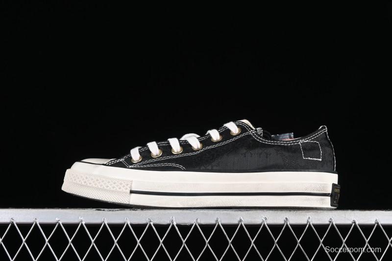 Clot x Fragment Design x Converse Custom Triple Collaboration Low-Top Sneakers with Distressed Black Silk and Brier Pattern - A10925C