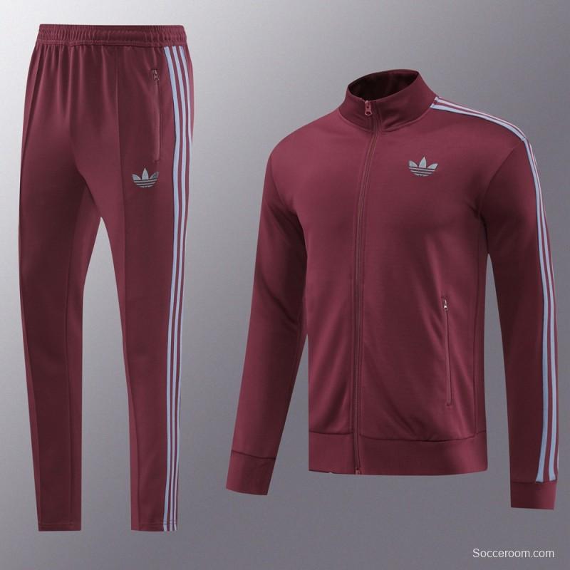 24/25 Adidas Original Wine Full Zipper Jacket +Long Pants