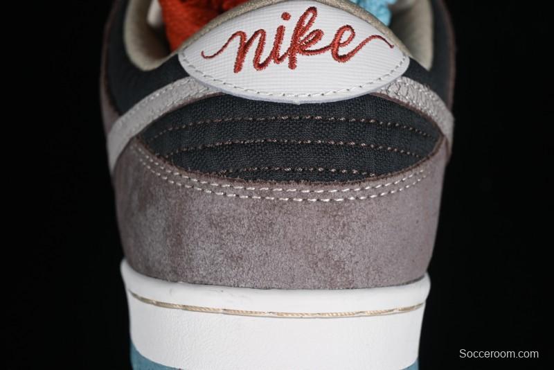 Nike SB Dunk Low Retro Sneakers with Floral Embossed Design and Tiffany Blue Accents - FZ3129-200