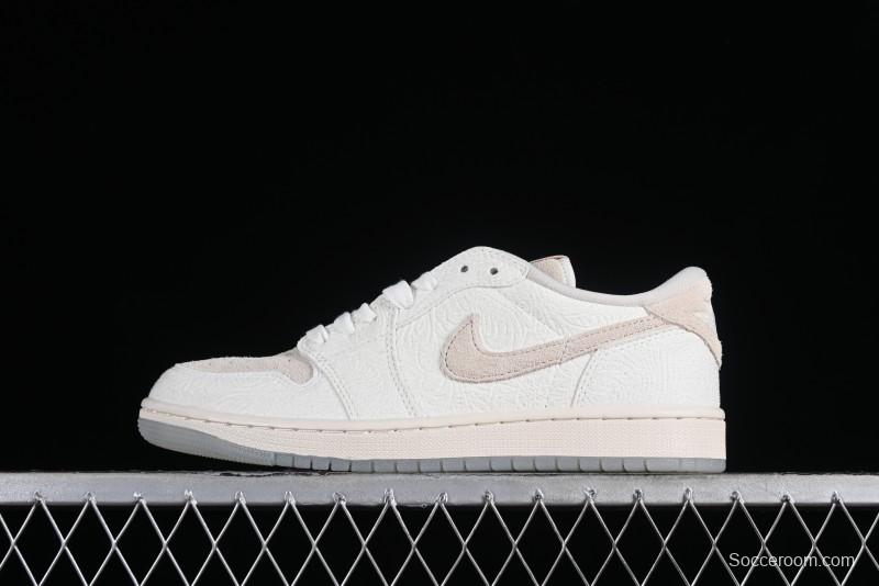 Nike CP3 x Air Jordan 1 Low AJ1 Floral Embossed White Casual Sneakers - FZ0455-200