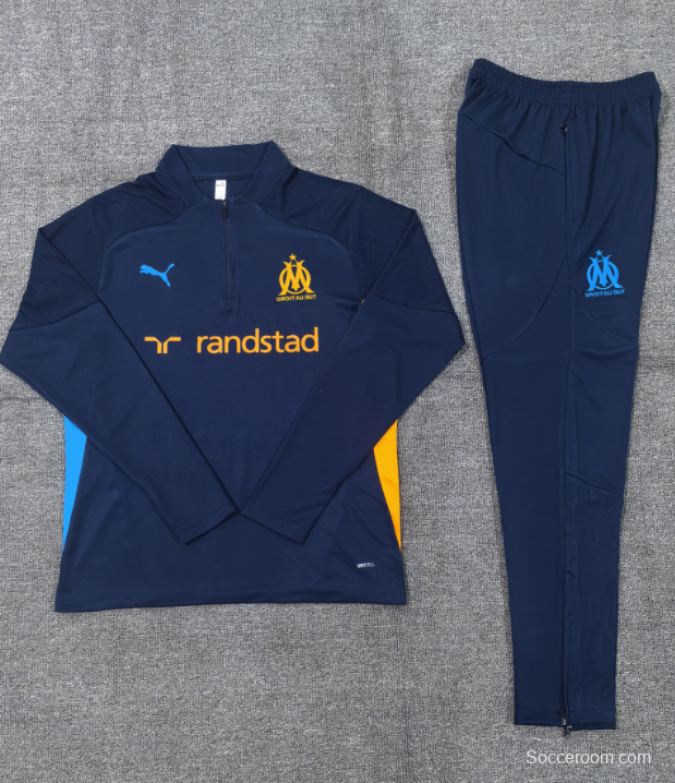 24/25 Kids Olympique Marseille Navy Orange Zipper Jacket+Long Pants