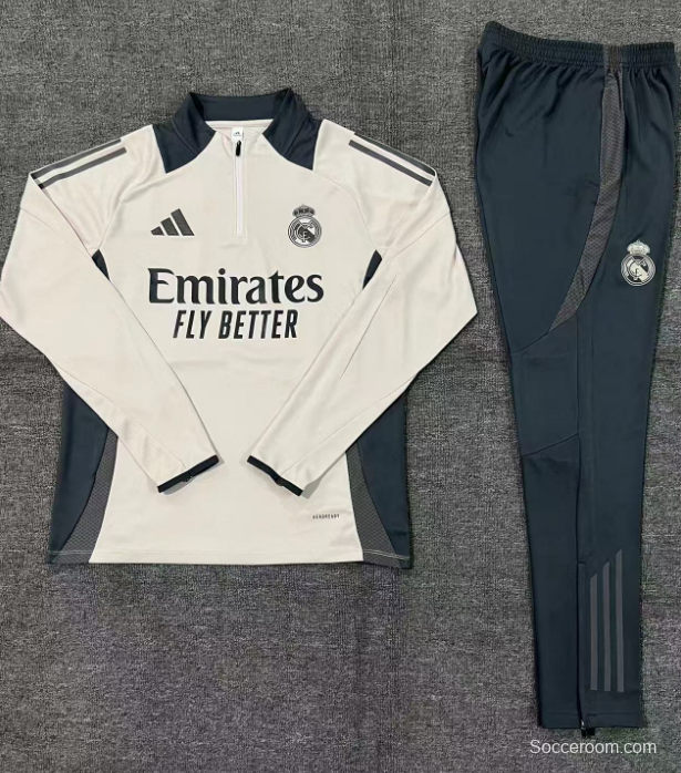 24/25 Kids Real Madrid Khaki Half Zipper Jacket+Long Pants