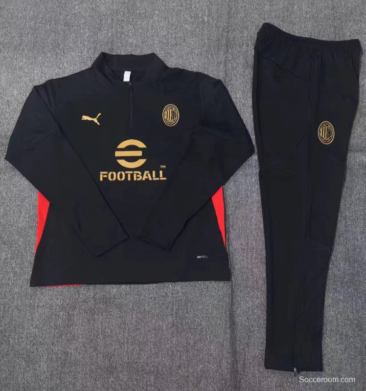 24/25 Kids AC Milan Black Half Zipper Jacket+Long Pants