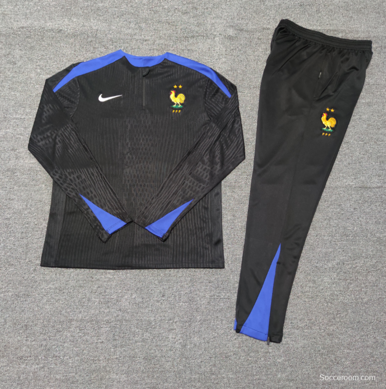 Player Version 2024 Kids France Black Half Zipper Jacket+Long Pants