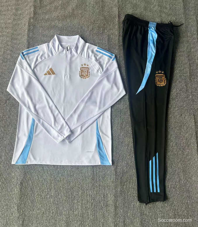 24/25 Kids Argentina White Half Zipper Jacket+Long Pants