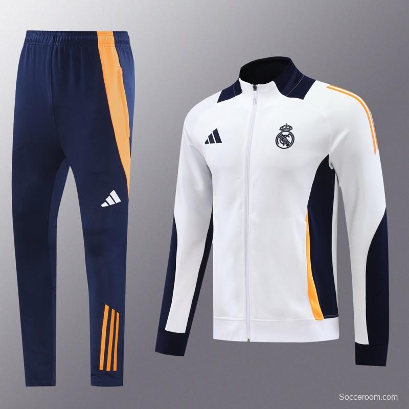 24/25 Real Madrid White Full Zipper Jacket +Long Pants