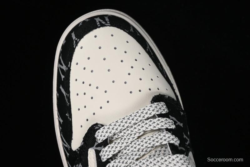 Nike Travis Scott x Fragment Design x Air Jordan 1 Low OG SP AJ1 MLB Collaboration - NY Black Print Low Top Casual Sneakers SJ2068-104