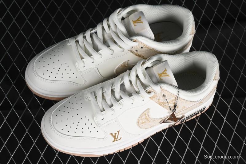 Nike SB Dunk Low LV Collaboration - Yellow Denim Beige with Yellow Swoosh Anniversary High-End Custom Low-Top Casual Skate Shoes - DJ2024-007