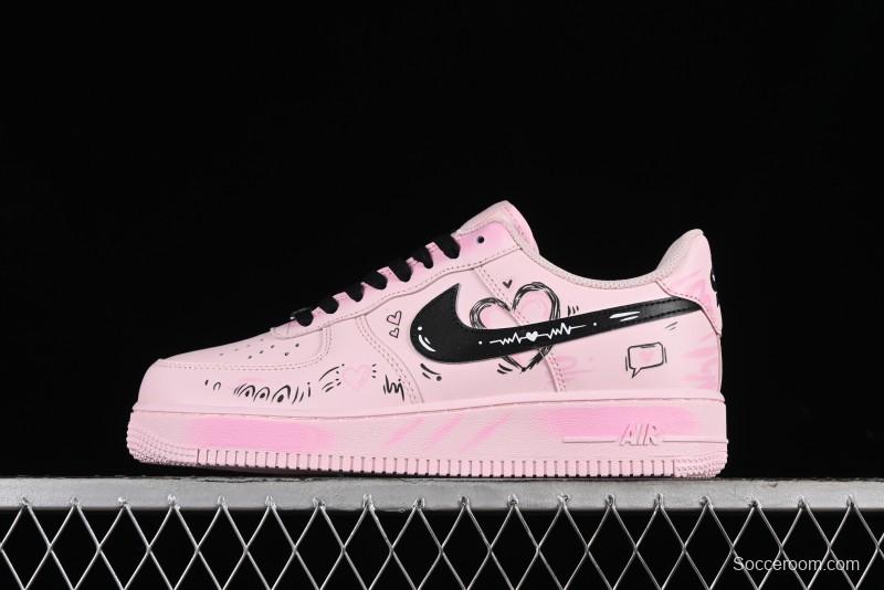 Nike Air Force 1 '07 Low Casual Sneakers with Anime-inspired Peach Pink Spray Design - CW2288-111