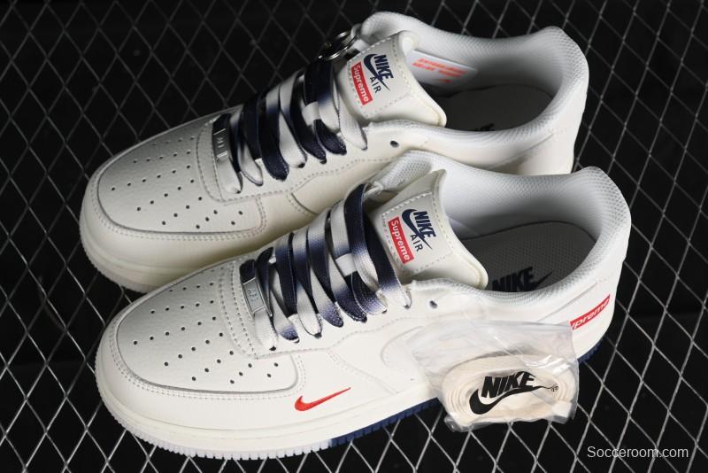 Nike Air Force 1 '07 Low Supreme Collaboration - White Blue Color Block Low-Top Casual Sneakers - XZ6188-001