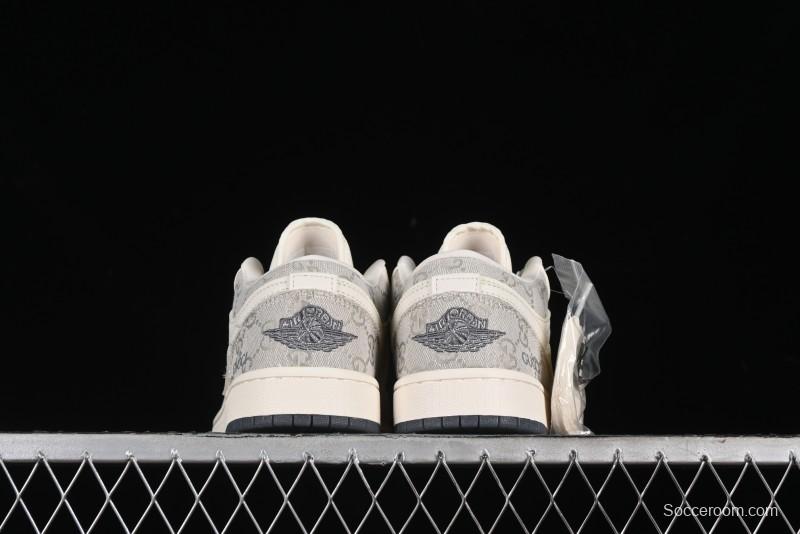 Nike Air Jordan 1 Low Gucci Collaboration - Smoke Grey Pattern High-End Custom Retro Basketball Shoes - DM5688-101