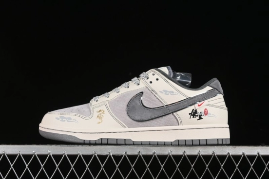 Nike SB Dunk Low Black Wukong Series - Light Gray Swoosh Anniversary Custom Low-Top Casual Skate Shoes - SJ1098-013