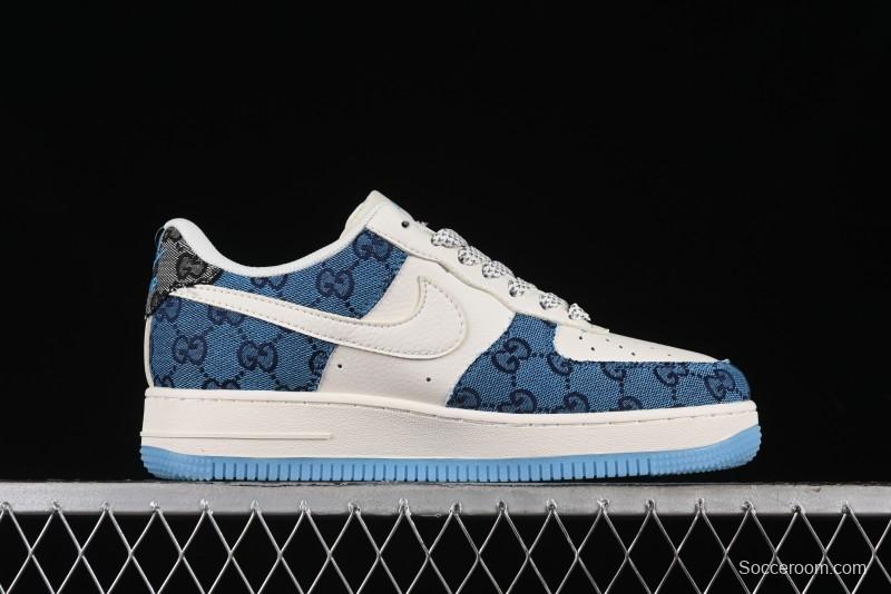 Nike Air Force 1 '07 Low Gucci Collaboration - Blue Floral Print Casual Sneakers - BB9577-101