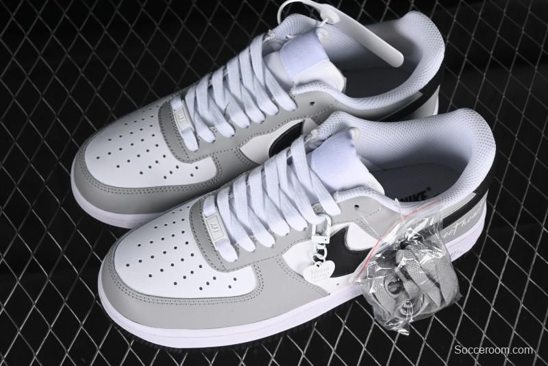 Nike Air Force 1 '07 Low White Grey Black Double Swoosh Casual Sneakers - DY8899-001
