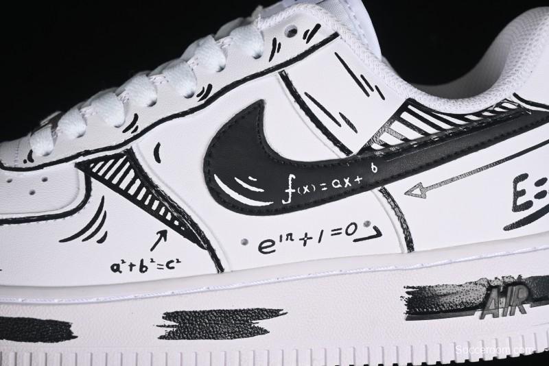 Nike Air Force 1 '07 Low Custom Casual Sneakers with Black and White Manga-Style Hand-Drawn Function Formulas - CT7724-111