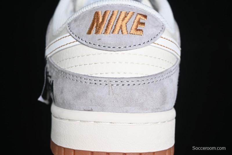 Nike SB Dunk Low Stussy Collaboration - Patchwork Black White Swoosh Anniversary Custom Low-Top Skate Shoes - DM6868-003