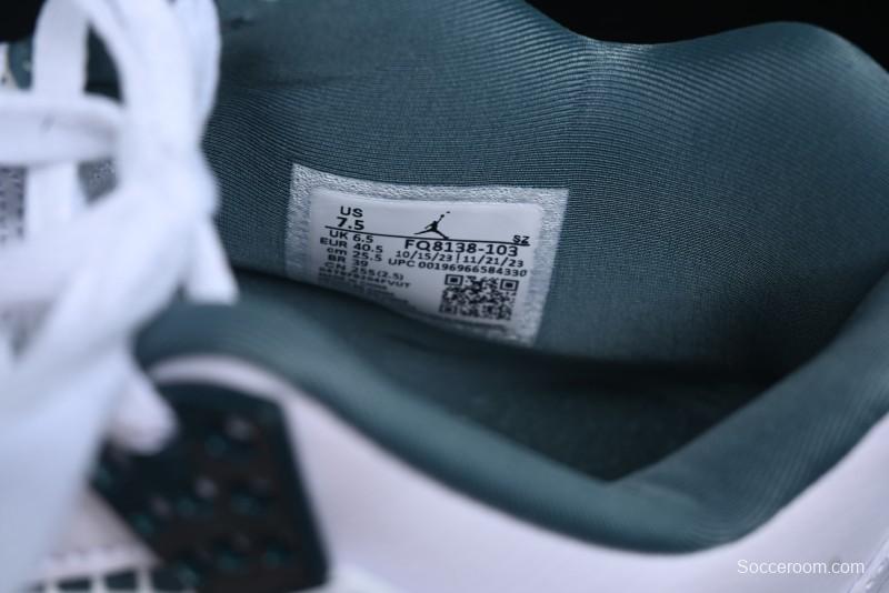 Nike Air Jordan 4 Retro Sneakers in White, Oxidized Green and Neutral Grey - AQ8138-103