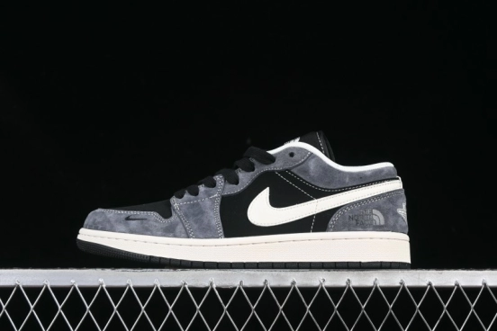 Nike Air Jordan 1 Low The North Face Collaboration Black Grey White Swoosh High-End Custom Retro Basketball Shoes - XX3318-510