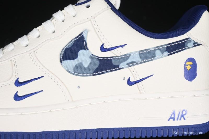 Nike Air Force 1 '07 Low Bape Collaboration - Blue Four Small Swoosh Casual Sneakers - KK1988-036
