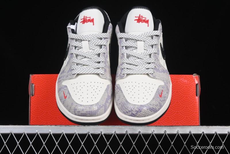 Nike Air Jordan 1 Low AJ1 Stussy Snake Year Limited Edition Purple Snake Grain High-End Custom Retro Basketball Shoes - FC1688-201