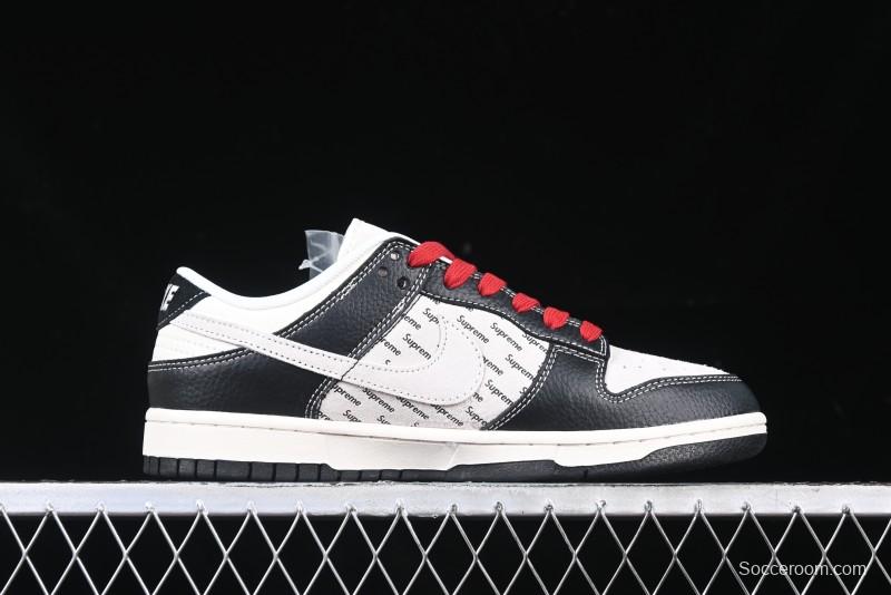 Nike SB Dunk Low Supreme Collaboration - Black Leather Texture Anniversary High-End Custom Low-Top Casual Skate Shoes - XS1086-020