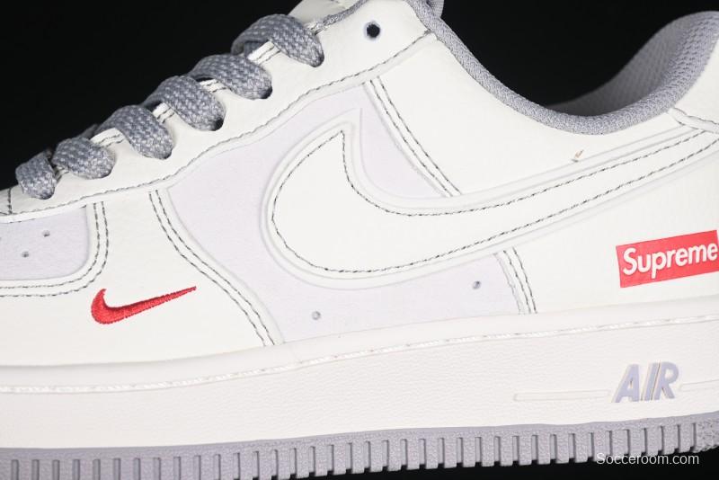 Nike Air Force 1 '07 Low Supreme Collaboration Beige Grey with Red Swoosh Casual Sneakers - BB7518-011