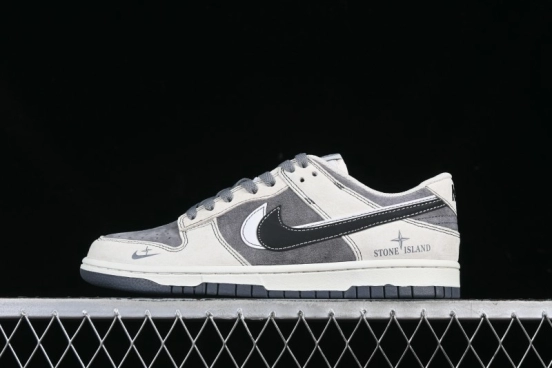 Nike SB Dunk Low Stone Island Collaboration Black White Swoosh Anniversary Custom Low-Top Casual Skate Shoes - DJ2024-087