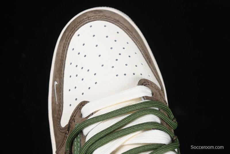 Nike Travis Scott x Fragment Design x Air Jordan 1 Low OG SP AJ1 Stussy Collaboration Suede Green Low Top Casual Sneakers - XS3186-202