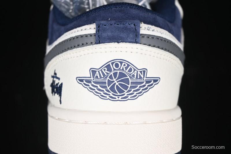 Nike Air Jordan 1 Low Stussy Collaboration - Grey Swoosh Retro Basketball Shoes - XS6086-001