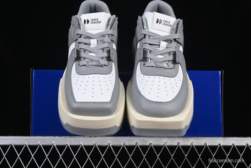 Choco Concert Leather Round Square Asymmetric Fashion Sneakers White Gray - AJE5