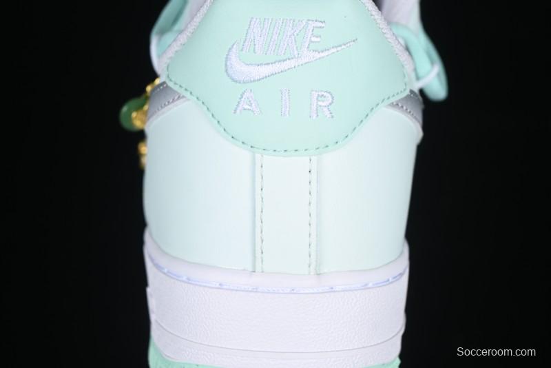 Nike Air Force 1 '07 Low Gold-Inlaid Jade Casual Sneakers with Strap - XV7981-476