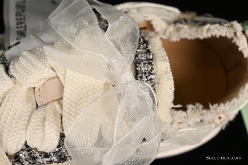 SMILEREPUBLIC SMILE Canvas Sneakers with Cut Wool Fringe and Unique Weaving - G.D4