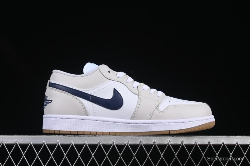 Nike Air Jordan 1 Low AJ1 Casual Sneakers with Cream and Blue Accents - 553558-146