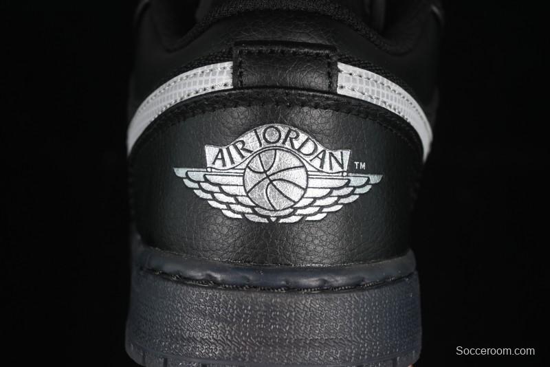 Nike Air Jordan 1 Low AJ1 Basketball Shoes Black White Canvas Leather Panel - HV5968-001