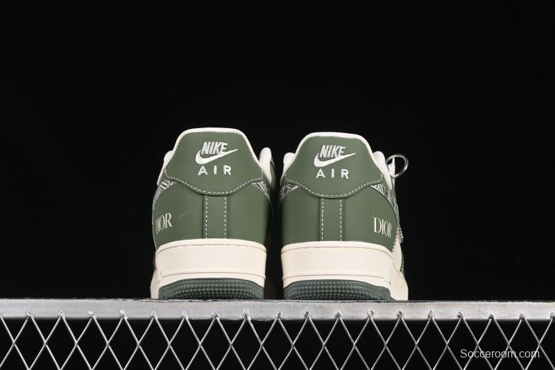 Nike Air Force 1'07 Low Dior Collaboration Dark Green Floral Swoosh Casual Sneakers - KK1988-081